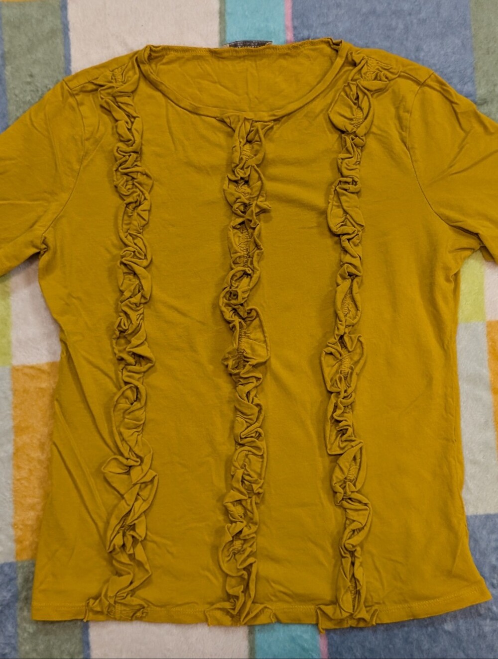 Zara Mustard Short Sleeve Ruffle-Trim Tee